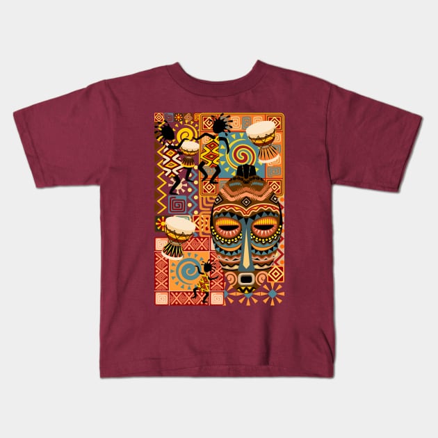 African Masks and Tribal Elements Decorative Pattern Kids T-Shirt by BluedarkArt